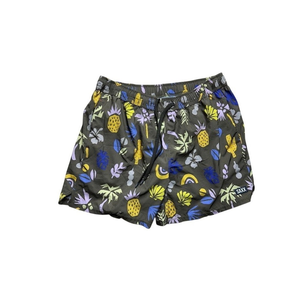 Saxx Oh Buoy 2N1 Volley 5" Swim Trunks Mens XL Olive Tropical BallPark Pouch